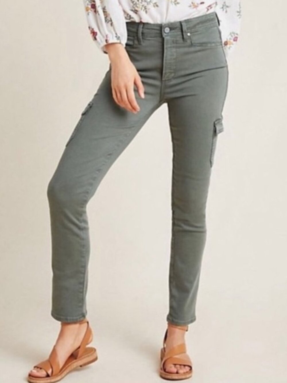 Anthropologie Paige Hoxton Cargo Skinny Ankle Jeans Army Green